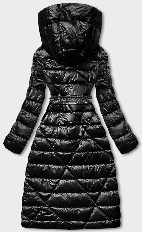 Kurtka damska z wiązanym paskiem czarna (AG1-J9069B)