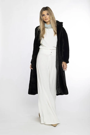 Pluszowy płaszcz damski oversize Ann Gissy czarny (AG1-J9172)