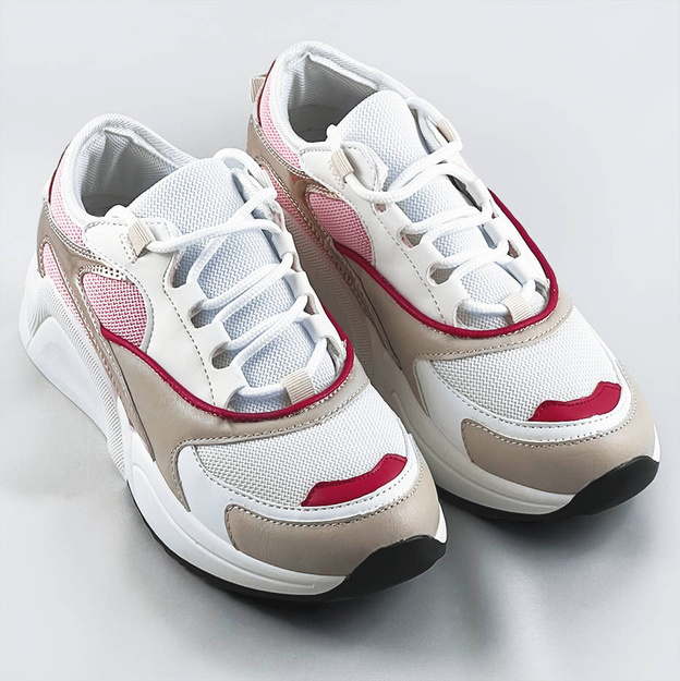 Sznurowane sneakersy z kolorowymi wstawkami różowe (6346)