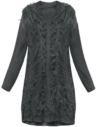 CIEPŁY SWETER Z FRĘDZLAMI CIEMNOSZARY (155ART)