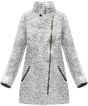 PŁASZCZ Z ASYMETRYCZNYM ZAMKIEM BIAŁY MELANŻ (174ART)