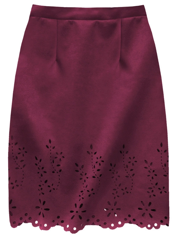 ZAMSZOWA SPÓDNICA Z AŻUROWYM DOŁEM BURGUNDOWA (3229)