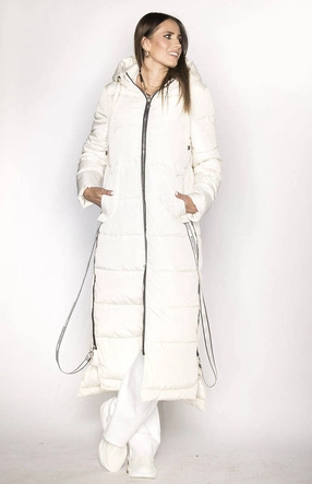 Długa kurtka puchowa damska ecru (AG3-3038)