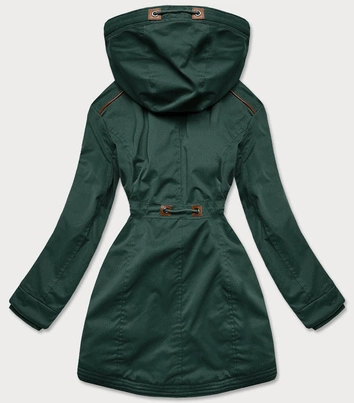 ZIMOWA PARKA DAMSKA Z WSTAWKAMI Z EKOSKÓRY BUTELKOWA ZIELEŃ (M-21A93)