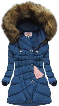 PIKOWANA KURTKA Z KAPTUREM CIEMNONIEBIESKA (W703)