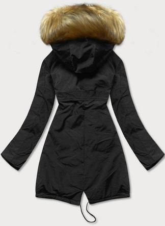 Dwustronna zimowa kurtka damska czarno-karmelowa (m-136)