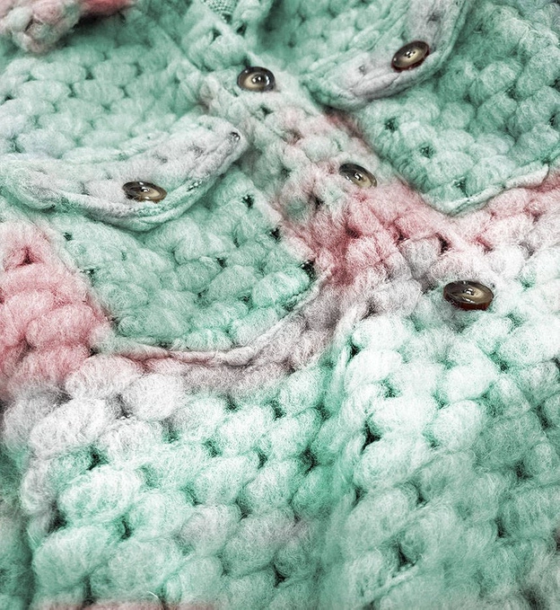 Koszulowa kurtka damska ze stójką różowo-miętowa (1132)