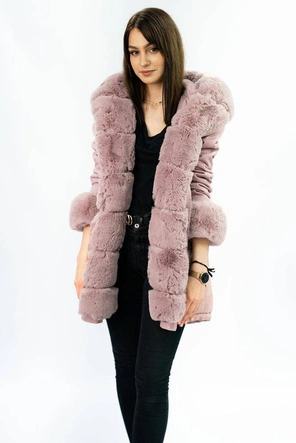BAWEŁNIANA DAMSKA PARKA ZIMOWA Z FUTREM ANTYCZNY RÓŻ (XW793-2X)