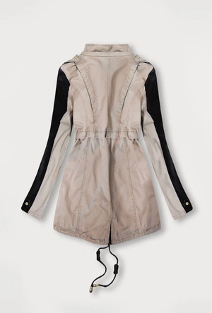 BAWEŁNIANA PARKA Z WSTAWKAMI Z EKOSKÓRY BEŻOWA (X7085X)