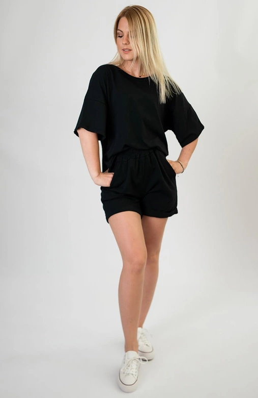 DRES SPORTOWY DAMSKI BLUZA I SZORTY CZARNY (608ART)