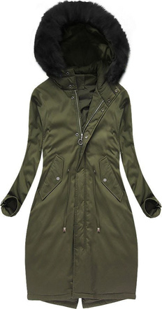 BAWEŁNIANA ZIMOWA PARKA DAMSKA Z PUCHEM NATURALNYM KHAKI (7085/2)