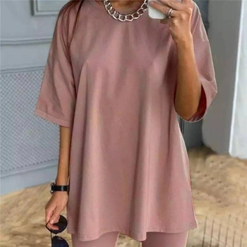 KOMPLET DAMSKI T-SHIRT I SPODENKI KOLARKI BRUDNY RÓŻ (727ART)