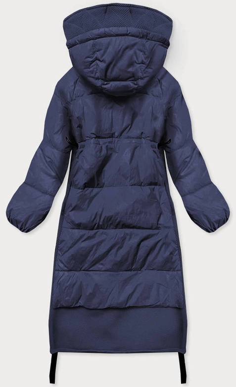 Długa kurtka zimowa z łączonych materiałów granatowa (jin-210)