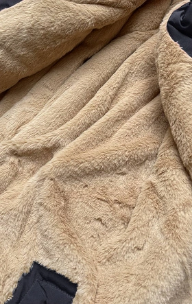 Ciepła kurtka zimowa damska granatowo-beżowa (w559)