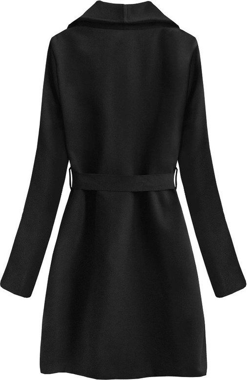 WIĄZANY PŁASZCZ Z KOŁNIERZEM CZARNY (534ART)