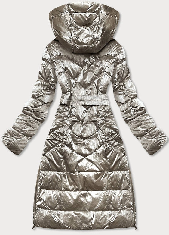 Długa błyszcząca kurtka zimowa damska beżowa (775)