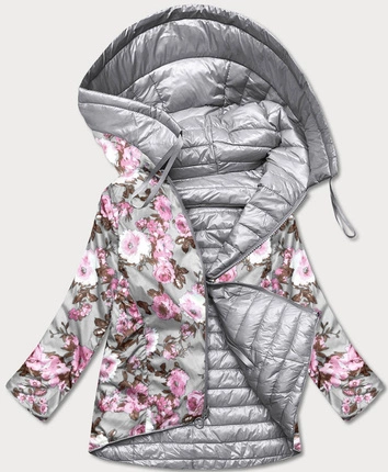 Dwustronna kurtka damska kwiaty szara (pc-7509-61)