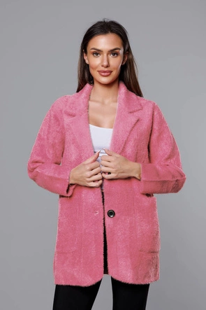 Krótka wełniana narzutka alpaka łososiowa (7108-1)