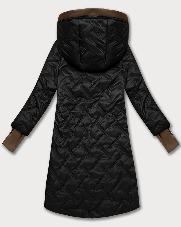 Pikowana kurtka damska z ozdobnymi wstawkami czarna (T2-2291#-1)