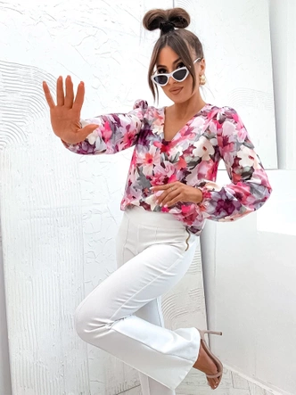 Bluzka z bufiastymi rękawami fuksja (021)