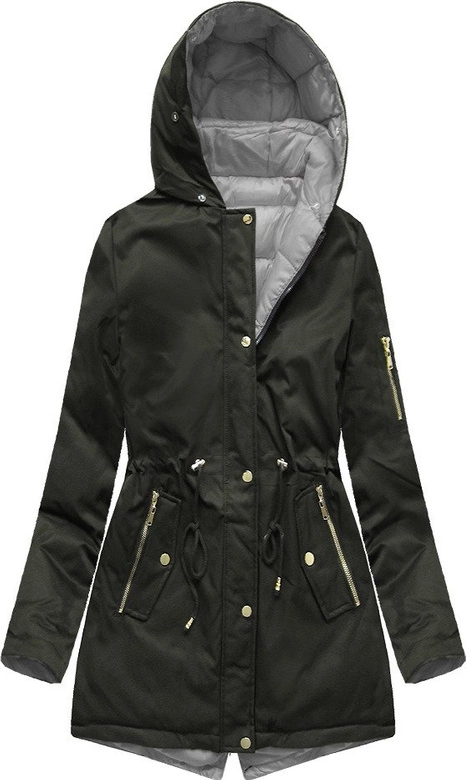 Dwustronna zimowa parka damska z kapturem army-szara (b2636)