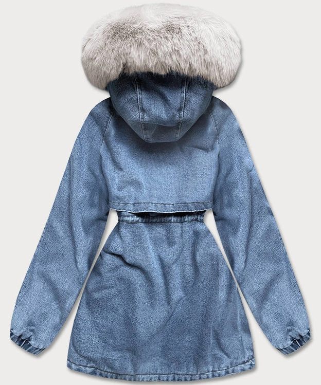 Damska kurtka jeansowa na futrzanej podszewce niebieski/ecru (br8048-50046)