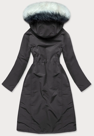 Długa zimowa damska parka bawełniana grafitowa (wm268)