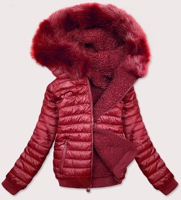 DWUSTRONNA KRÓTKA KURTKA DAMSKA ZIMOWA BORDOWA (H1032-25)