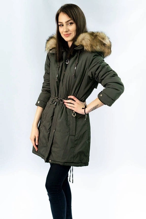 Ciepła damska parka zimowa khaki (w165)
