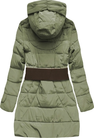 ZIMOWA KURTKA DAMSKA Z KAPTUREM I PASKIEM KHAKI (1976)