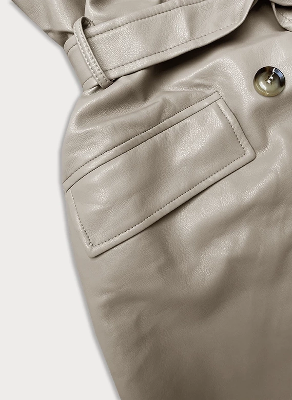 Dwurzędowy klasyczny płaszcz damski ze skóry ekologicznej Ann Gissy beżowy (AG6-30)