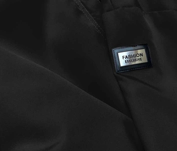 Kurtka damska z ozdobną lamówką czarna (B8139-1)