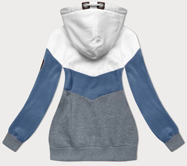 Trójkolorowa gruba bluza damska biały-niebieski-szary (2303)