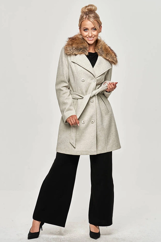 Damski płaszcz z futerkiem szary (jc241)