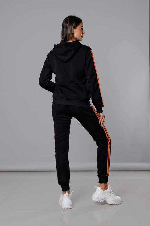 Dres damski z lampasami czarny-pomarańczowy (KK0057)