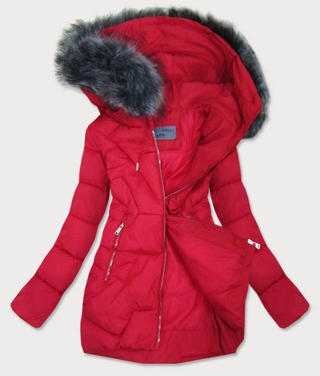 PIKOWANA KURTKA DAMSKA ZIMOWA CZERWONA (B9527)