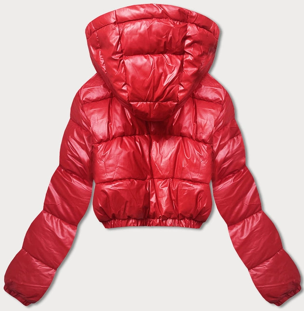 Krótka kurtka puchowa typu crop czerwona (d2-3831-16)