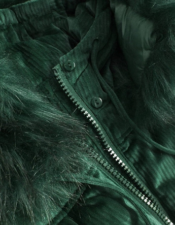 Sztruksowa damska kurtka z kapturem ciemnozielona (7696)