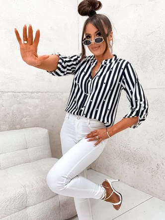 Koszulowa bluzka w pasy czarno-biała (739)