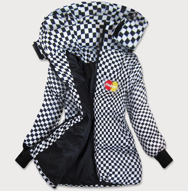 DAMSKA ZIMOWA KURTKA W KRATKĘ CZARNO-BIAŁA (701ART)