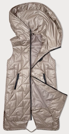 Pikowana kamizelka damska z asymetrycznym dołem S'West jasny beż (B8237-51)