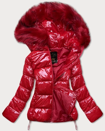 Lakierowana pikowana kurtka damska czerwona (7693)