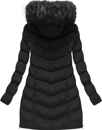 PIKOWANA KURTKA Z KAPTUREM CZARNA (W581BIG)