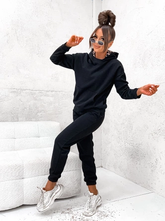 Komplet dresowy damski z kapturem w panterkę czarny (82146)