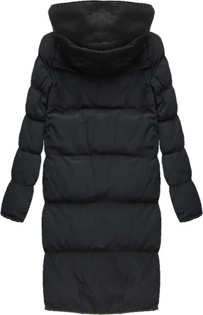 PIKOWANY PŁASZCZ ZIMOWY MIDI CZARNY (8049)