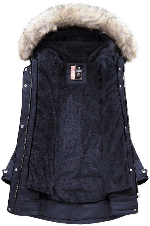 BAWEŁNIANA DAMSKA PARKA ZIMOWA Z PODPINKĄ GRANATOWA (W633)