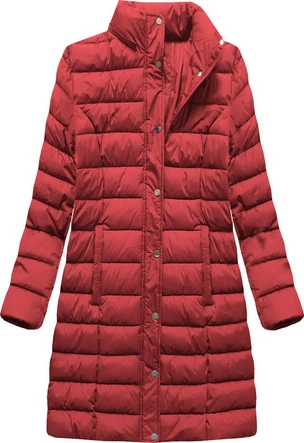 PIKOWANA ZIMOWA KURTKA DAMSKA Z KAPTUREM CZERWONA (7793PLUS)