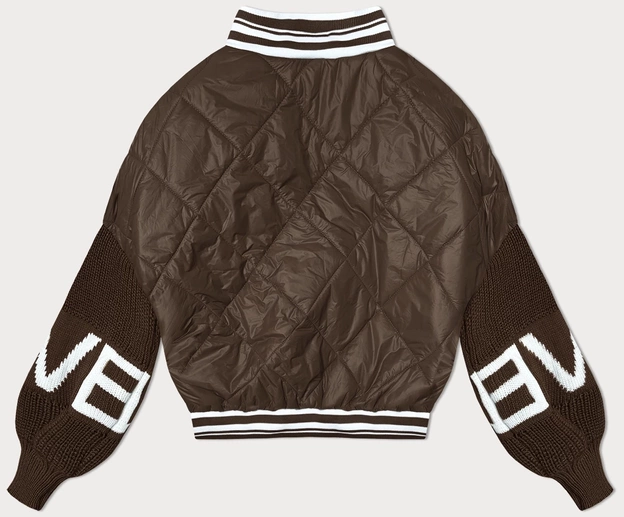 Kurtka damska bomberka ze swetrowymi rękawami brązowa (2439)