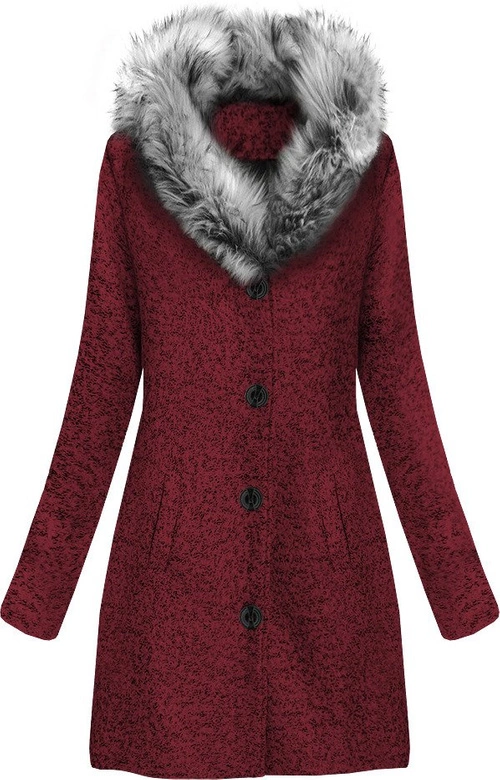 KRÓTKI PŁASZCZ ZIMOWY ZE STÓJKĄ BORDOWY (536/2ART)