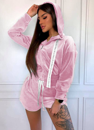 WELUROWY DRES DAMSKI LA PERLA BLUZA + SZORTY PUDROWY RÓŻ (604ART)
